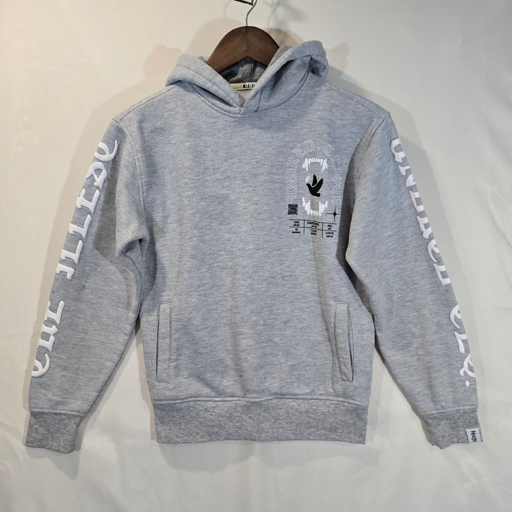 Undrtd Youth Hoodie Gray Graphic Bird Skull Print‎ Pullover Size 10-12